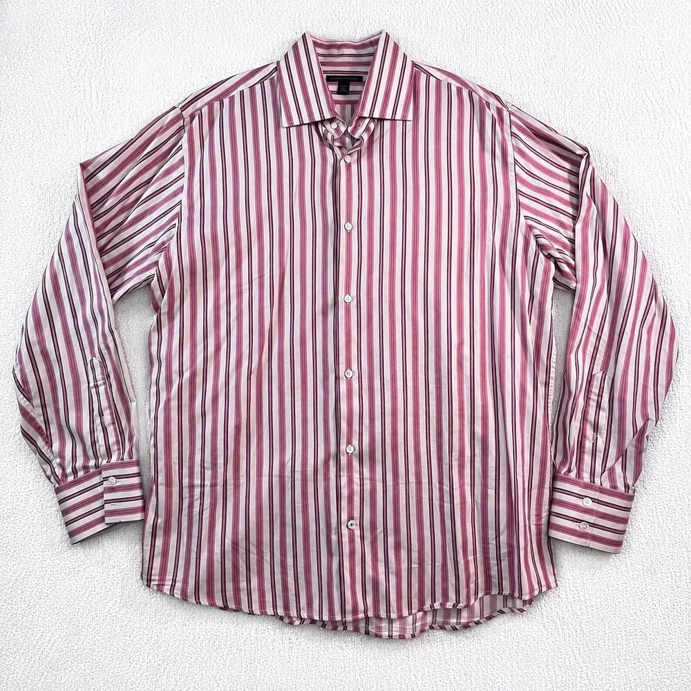 Banana Republic Men's XL 17-17.5 Pink Burgundy Stripe Dress Shirt